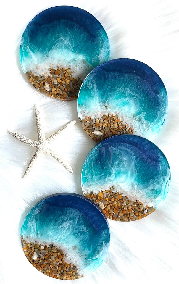 Sand Art - Dominoes, Coasters with Sand of each Anguilla Beach